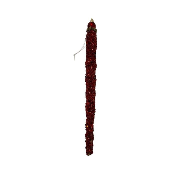 Vintage Red Beaded Icicle Christmas Ornament 8.75 Inches Long - Picture 1 of 4